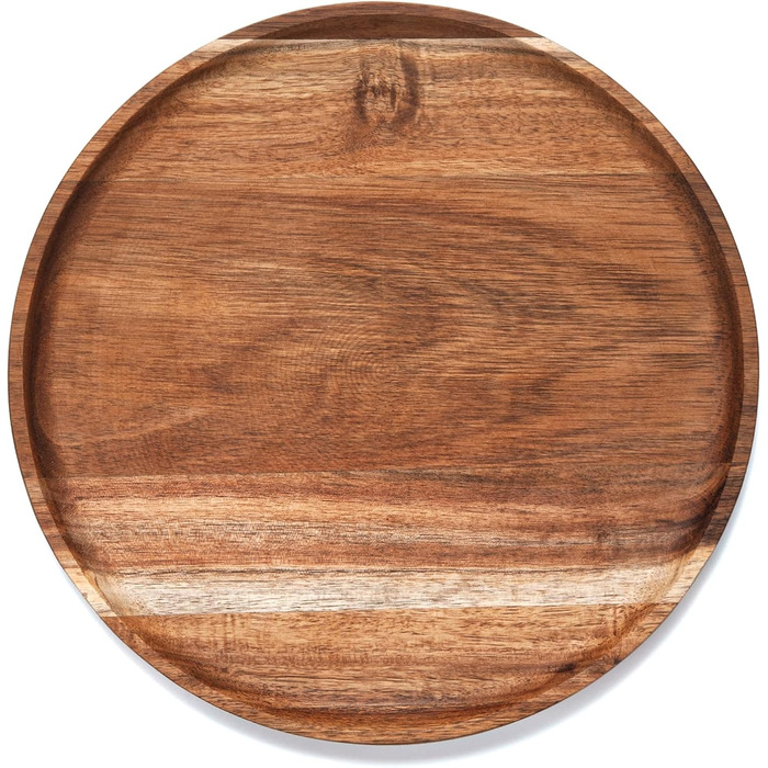 Round Wooden Tray, Acacia Wood Serving Tray, Serving Platter, Appetizer Charcuterie Board, Tray Organizer for Kitchen/Countertop, 35.1 x 35.1 x 2 cm
