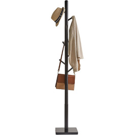 YMYNY Solid Wood Wardrobe Rack, Freestanding Clothes Rack with 8 Hooks, Thickened and 3 Adjustable Heights, for Bag, Clothing, Living Room, Natural Wood Color HCR002N (Black, Square Base)