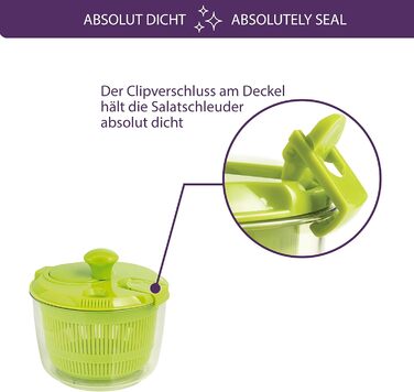 Mastrad Salad Spinner - In a practical size for easy storage - Non-slip base and 100% leak-proof - Dishwasher safe, green, 18.0 x 21.0 x 20.0 cm, F31408