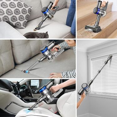 Акумуляторний пилосос Dzaki 45KPa бездротовий без мішка з дисплеєм, антизаплутана щітка, час роботи 55 хв, знімний акумулятор, для твердих поверхонь, шерсті тварин, килимів, авто (Золотистий сірий)