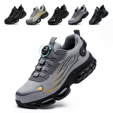 Черевики безпеки для чоловіків та жінок. Спортивні, дихаючі, з металевим підноском, антиковзаючі. Розміри 36-46 EU, колір сірий.