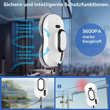 Робот для миття вікон Fensterputzroboter 5600Pa з пультом, 3 режимами, безпекою та навігацією для гладких поверхонь