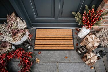 Килимок Hanse Home кокосовий для дому та вулиці 45x75 см (смуги) - вологостійкий, антиковзний килимок для входу, тераси, коридору