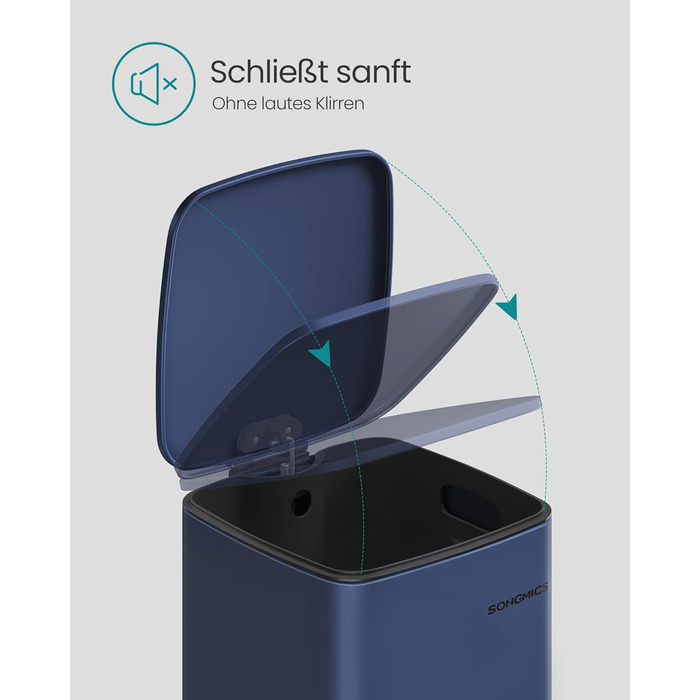 Відро для сміття SONGMICS з педаллю, 30 л, сталеве, з внутрішнім відром, Soft-close, LTB592E01 (темно-синій)