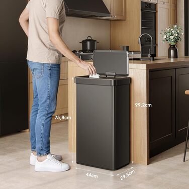 Сенсорний сміттєвий кошик EKO 80л з автоматичним відкриванням, Soft-Close кришкою та функцією Stay-Open, чорний