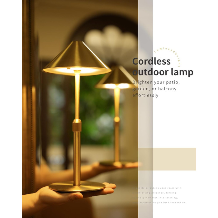 Нічник бездротовий акумуляторний Wiederaufladbare для вітальні, спальні, їдальні - Gold (латунь) з лампочкою, димуванням, сенсорним керуванням, 3-в-1