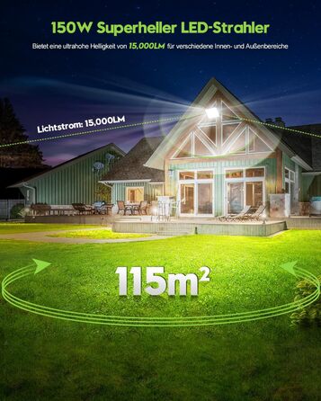 Світлодіодний прожектор Sararoom 150 Вт, 10000 Лм, холодне біле світло 6500K, IP65, для вулиці, саду, гаража, двору, комплект 4 шт.