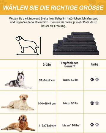 Favodormir Orthopedic Dog Bed, Dog Cushion, Extra Large (XXL) for Large Dogs, with Washable, Removable Cover, Outdoor Dog Mat, Dog Basket, Dog Mattress for Large Dogs, 119x73x9cm Dark Grey
