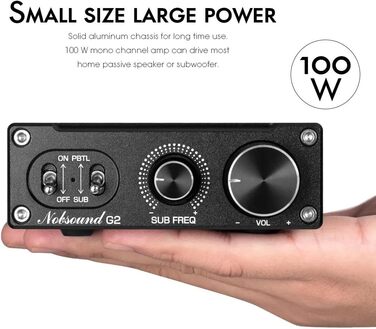 Підсилювач сабвуфера Nobsound G2, 100 Вт, моно, для пасивних сабвуферів та бас-шейкерів, з регулятором гучності, домашній аудіо підсилювач