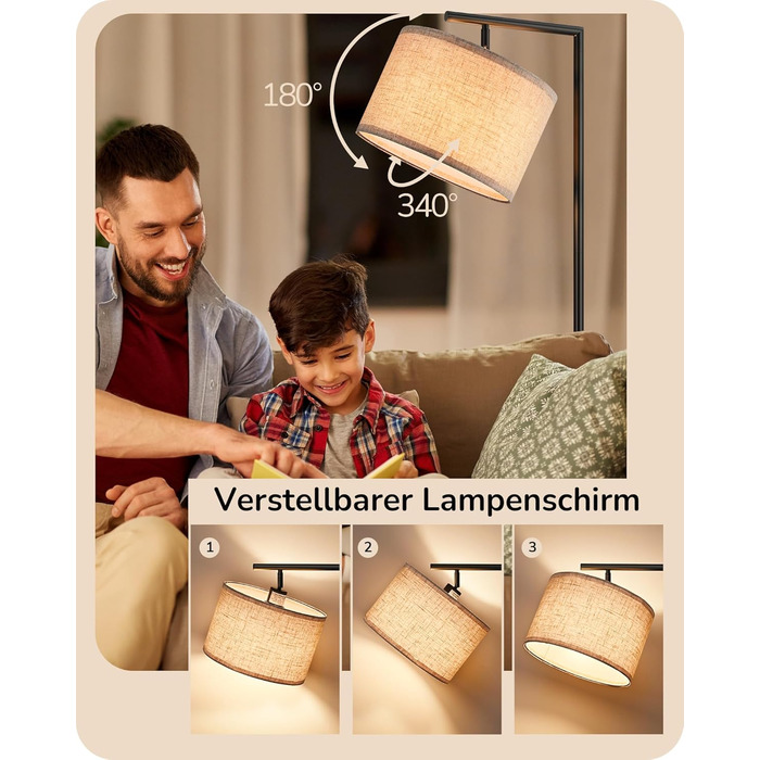 Стельова лампа EDISHINE для вітальні 160 см, аркова лампа сучасний дизайн з регульованим абажуром з льону, LED E27, чорний колір, для спальні, дитячої кімнати