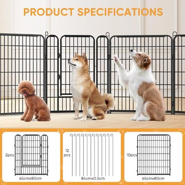 Вольєр для цуценят, ігровий майданчик, вольєр для цуценят з дверцятами та засувом, огорожа для тварин, загородка для собак, вольєр для кроликів, металеві з'єднання, 65 x 80 см (8 секцій)