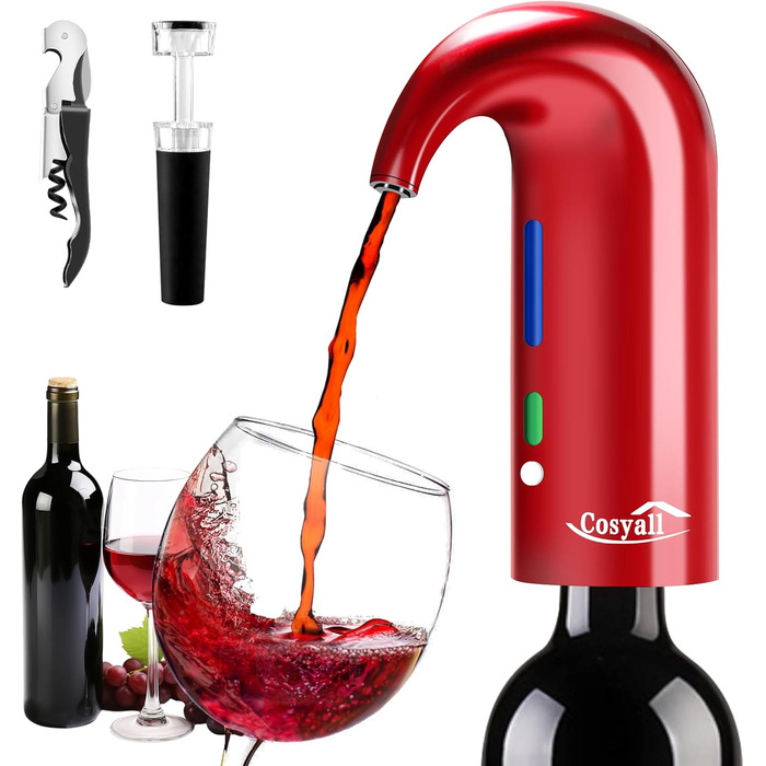 Cosyall Electric Wine Decanter, Electric Wine Aerator, One-Button Automatic Wine Dispenser, Rapid Oxygen Enrichment for Red Wine, Wine Enhancer for Family Gatherings Gift (red)