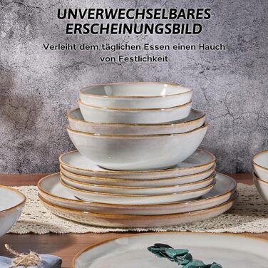 Сервіз Joyfair на 6 осіб, 24 предмети, кераміка, тарілки для їжі, десертні тарілки, миски для каші, сумісний з мікрохвильовою піччю та посудомийною машиною, колір: реактивне мушлеве біле