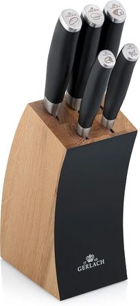 Gerlach Deco Black Knife Block Set - 5-Piece Stainless Steel Kitchen Knife Set with Wooden Block