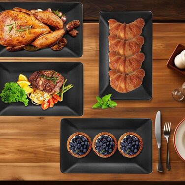 Teller Rechteckig: Сервірна тарілка прямокутна, чорна, для закусок, десертів, суші, салатів, фруктів, антипасті (9615-4)
