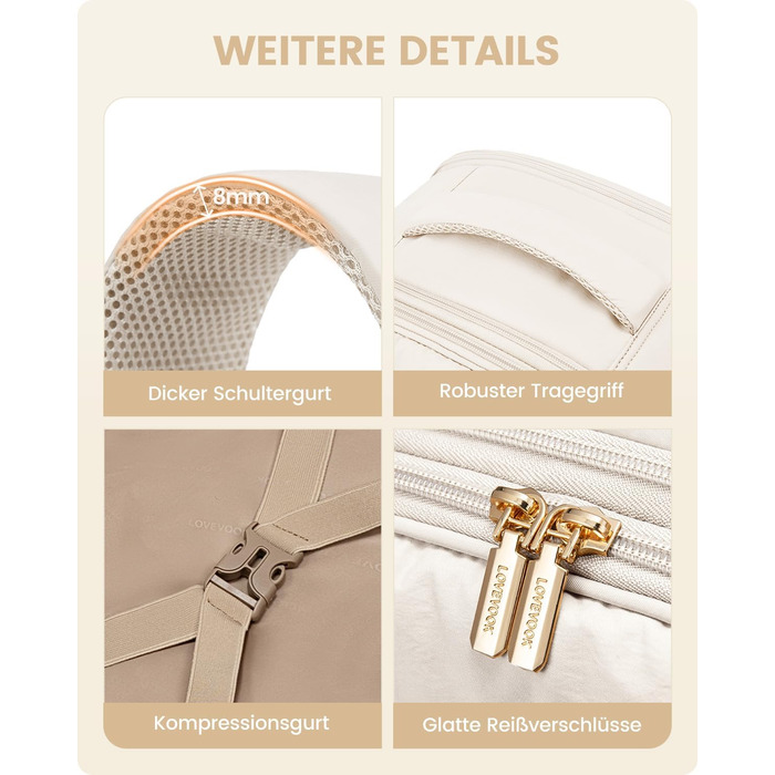 Рюкзак для ручної поклажі OVEVOOK для жінок, 40 л, для подорожей, з відділенням для взуття, для ноутбука 17 дюймів, водонепроникний, для бізнес-поїздок та вихідних (білий, L)