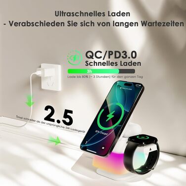 Бездротова зарядна станція 3-в-1 Minthouz Leap Cube 15E, швидка зарядка Qi 15Вт з багатокольоровою підсвіткою для iPhone 16, 15, 14, 13