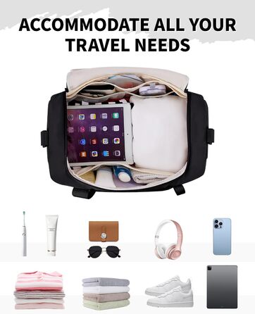 Спортивна сумка Wandf для ручної поклажі літака (45x36x20 см) з відділенням для взуття та мокрих речей, чорна