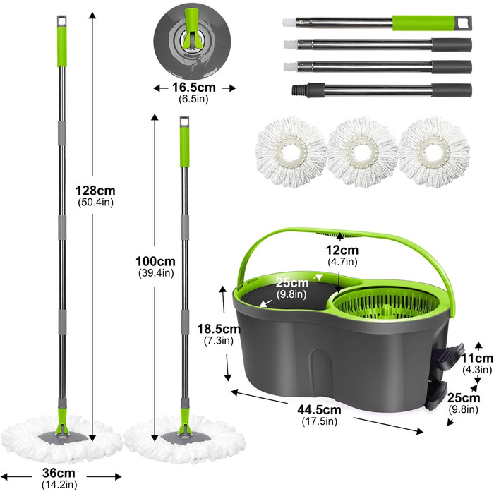 Набір для миття підлоги Masthome: відро, моп з функцією віджиму, 3 мікрофібрових насадки, для всіх типів підлоги