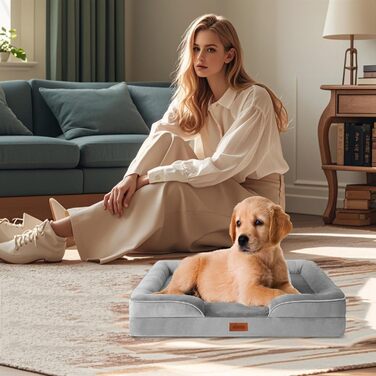AUSCAT Orthopedic Dog Bed Small Dogs - Dog Bed Memory Foam with Removable, Washable Cover, Waterproof Liner, and Non-Slip Bottom, 60cm L x 45cm W x 15cm H (Grey)