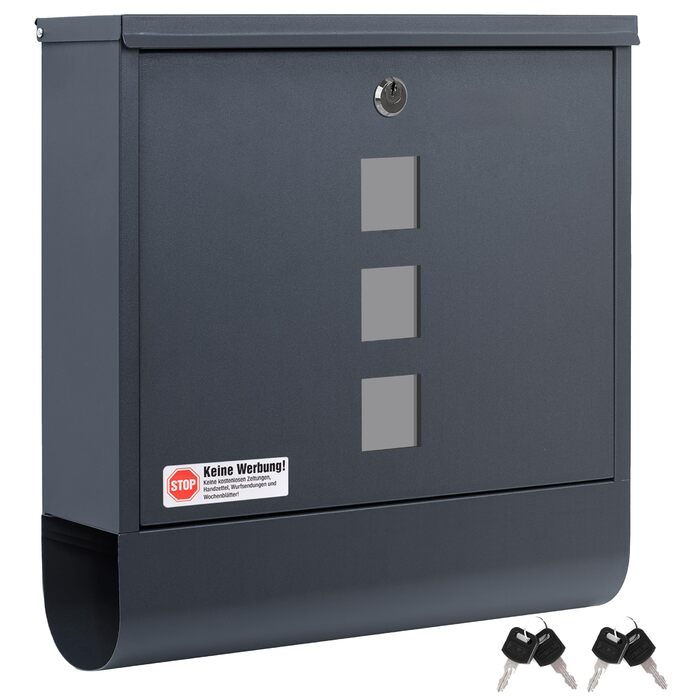 Поштовий ящик Zedelmaier XXL з нержавіючої сталі, індивідуальне гравіювання, 35x35 см, 4 ключі, для листів B5/C4, з газетницею, RAL 7016 Антрацит