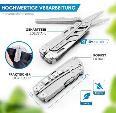 Multitool [16 in 1] Stainless Steel Pocket Knife with 16 practical tools | Outdoor Knife Multifunction Tool Foldable with Pliers, Scissors, Knife, and Saw for Outdoor and Camping