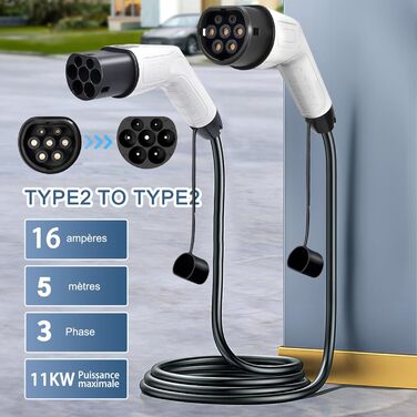 Кабель для зарядки електромобіля Type 2 (32A, 22kW) 5м, 3-фазний, з сумкою, IP65, для Tesla, e-Golf, ID.3, i3