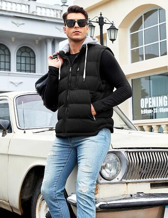 Чоловіча степкова жилетка Vancavoo на осінь/зиму з капюшоном, чорна, розмір M