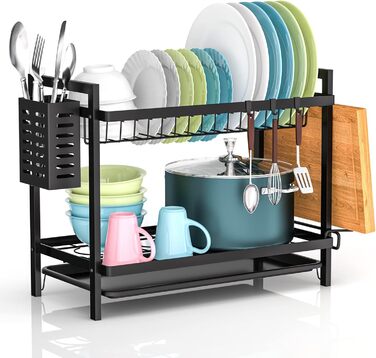Dish Drying Rack, Dish Basket, Dish Drying Rack for Dishes, Dish Drying Stand, Dish Drying Rack for Countertop Sink Organizer (White) (Two-Tier)