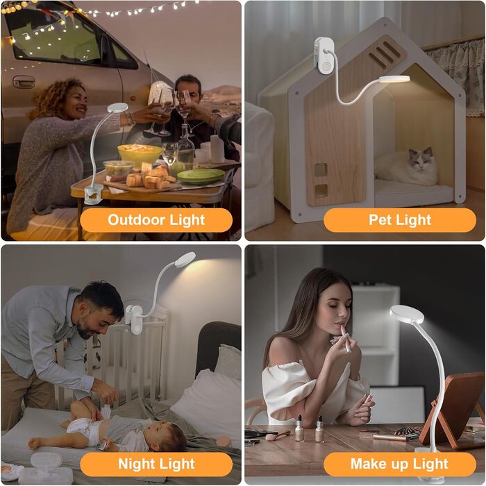 LED лампа для читання ZAPLIT з кріпленням на ліжко – 3 режими, 10 яскравостей, USB-C, гнучкий шийка 40 см, для спальні, робочого столу та кемпінгу, білий, діаметр 3,5 дюйма