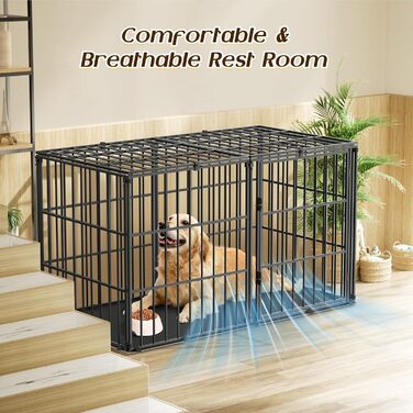 Міцний собачий переносний клітка Pawaboo 56 дюймів: надійний, анти-гризун, з килимком, металевий вольєр для собак з замком, чорний