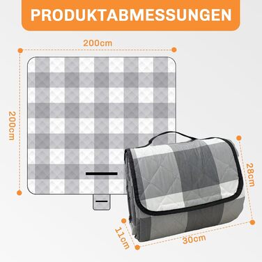 Плед для пікніка 200x200 см водонепроникний, великий, антипісовий, ізольований, м'який, миючий для пляжу, кемпінгу, парку