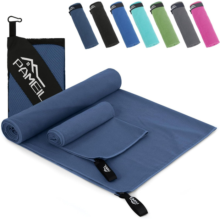 Набір рушників з мікрофібри Pameil (2 шт.) - великий (160x80 см) + маленький (80x40 см), компактні та швидковисихаючі, для спорту, подорожей, пляжу, колір морської хвилі