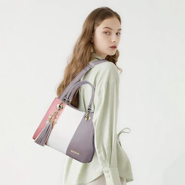 Сумка Pomelo Best жіноча через плече багатокольорова смугаста з внутрішніми кишенями сіро-рожева