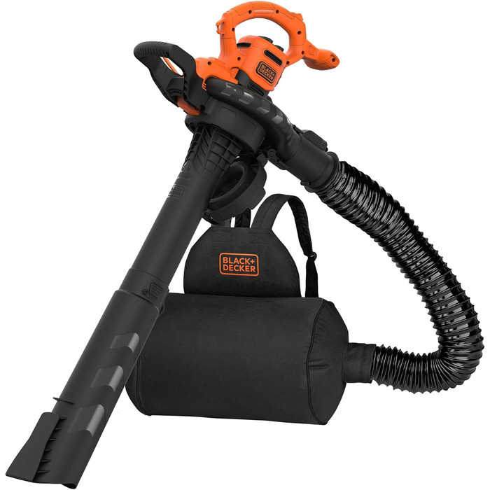 Електричний садовий пилосос-воздуходувка Black+Decker 3-в-1 BEBLV290, 2900 Вт, з подрібнювачем, 315 км/год, 55 л мішок-рюкзак, для терас, доріжок, під'їздів