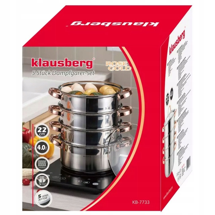 Пароварка Klausberg 5 предметів, 22 см, Rose Gold (KB-7733)