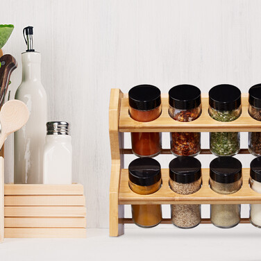 Relaxdays Bamboo Spice Rack 8 Jars
