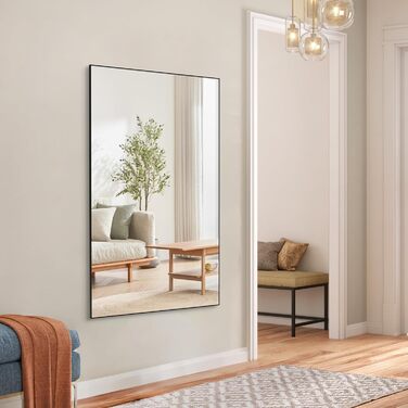 Круглий дзеркало Anyhi без рами, 40.6 см, з фаскою, для ванної кімнати, вітальні, спальні, передпокою, чорний (75.5 x 126.5 см)