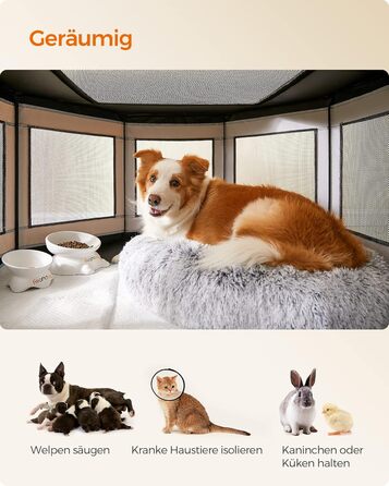 Клітка для цуценят Feandrea Oxford, восьмикутна, велика, 112 x 112 x 76 см, з PVC-каркасом, дихаюча сітка, з кишенею, сіро-сіра, PDC006G01