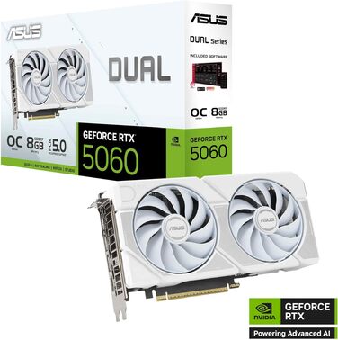 Ігрова відеокарта ASUS TUF Gaming GeForce RTX 5060 OC Edition 8GB GDDR7, біла, PCIe 5.0, DLSS 4