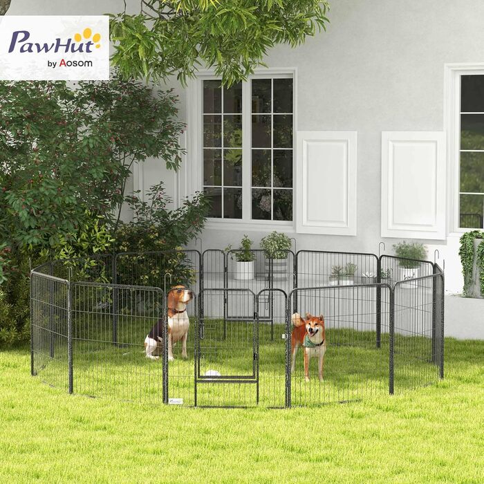 Летворешітка для цуценят PawHut 12-секційна з 12 грат, захисний тент, 80 см, для собак, котів, цуценят, для дому та вулиці