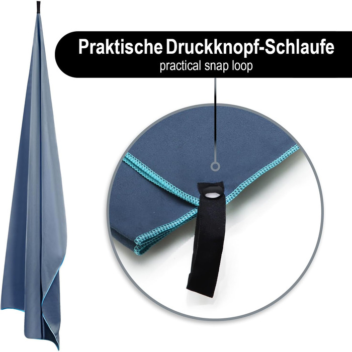 Рушник з мікрофібри Legendwerk® 160x80 см – швидковисихаючий, компактний, для подорожей, фітнесу, міста та відпочинку на природі – легкий, стильний, з сумкою та петлею для підвішування, 1 шт. (Дарк Блю)