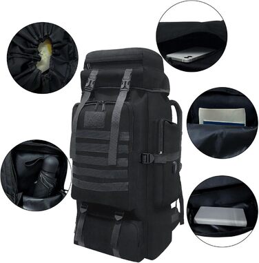 Wesoke 80L тактичний туристичний рюкзак MOLLE, водонепроникний, військовий, для походів і подорожей, велика місткість, чорний