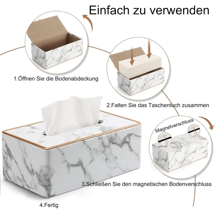 Коробка для серветок Rarapop з PU-шкіри, прямокутна, для комода, ванної кімнати, офісу (мраморний дизайн)