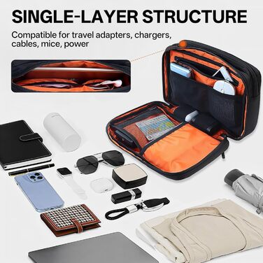 Органайзер для кабелів Teskyer - водонепроникний, портативний, для подорожей, 25 x 17 x 8 см, чорний