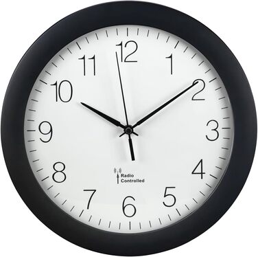 Hama Radio Clock (30cm kitchen clock, quiet radio clock with large dial, analog living room clock including battery) (Black)