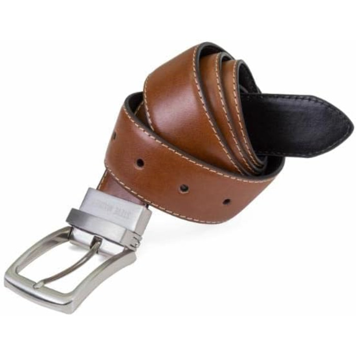 Чоловічий шкіряний ремінь Steve Madden - чорний/коричневий (сріблястий) - 34, Cognac/Schwarz (з пером)