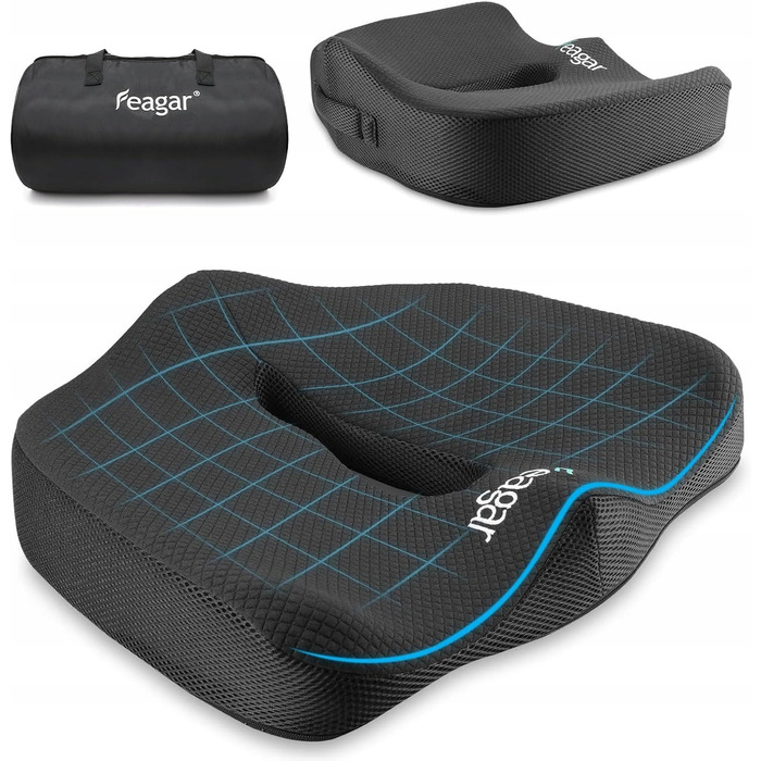 Ортопедична подушка для сидіння Feagar з ефектом пам'яті (Memory Foam) для розвантаження куприка