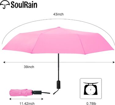 Водонепроникний парасолька SoulRain для подорожей та авто: компактний, великий, для гольфу (рожевий)