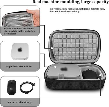Жорсткий захисний кейс Baomaeyea для Apple Mac Mini M4/M4 Pro, органайзер для аксесуарів, миші та кабелів, чорний, для подорожей, офісу чи дому